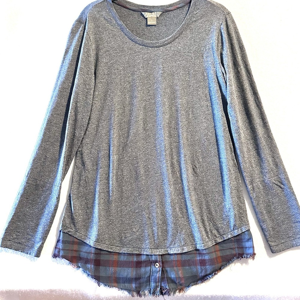 Natural Reflections S Small Steel Blue Lagenlook Twofer Long Sleeve Top
